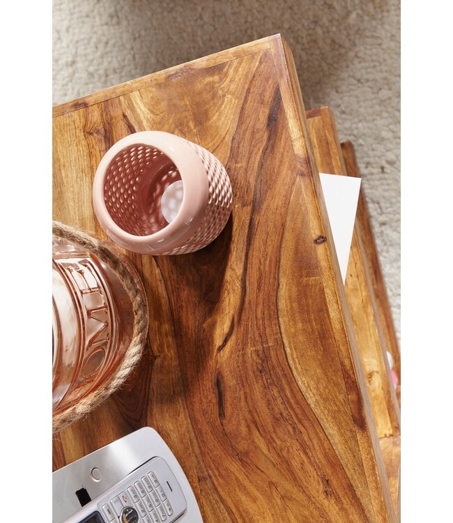 Wohnling bijzettafel MUMBAI massief houten Sheesham E Cube 60cm hoge salontafel design bruine salontafel in landelijke stijl
