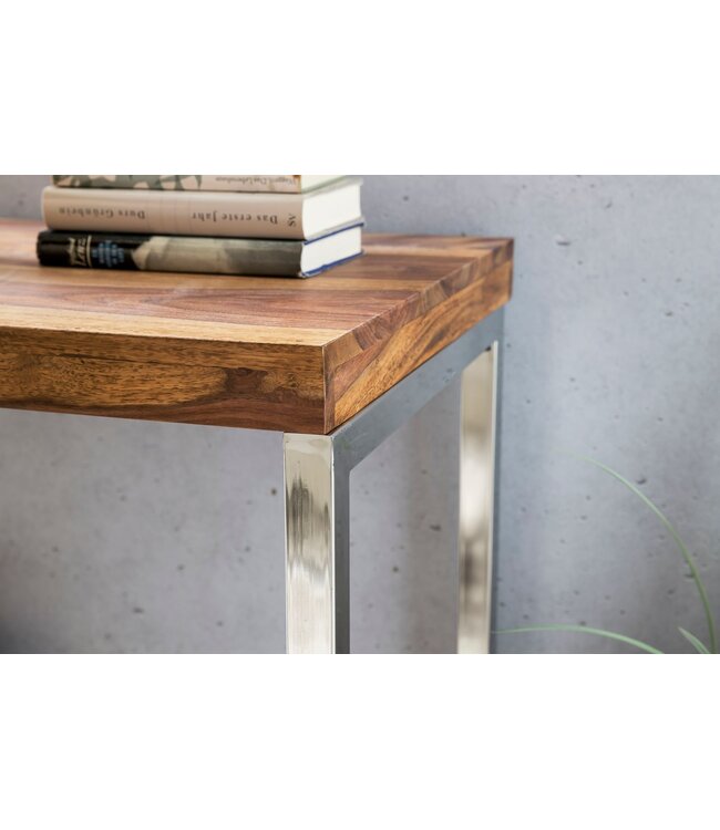 Wohnling console tafel GUNA massief houten sheesham console met metalen poten bureau 120x45 cm landelijke stijl dressoir modern massief echt hout natuurlijk dressoir PC tafel secretaire tafel hal