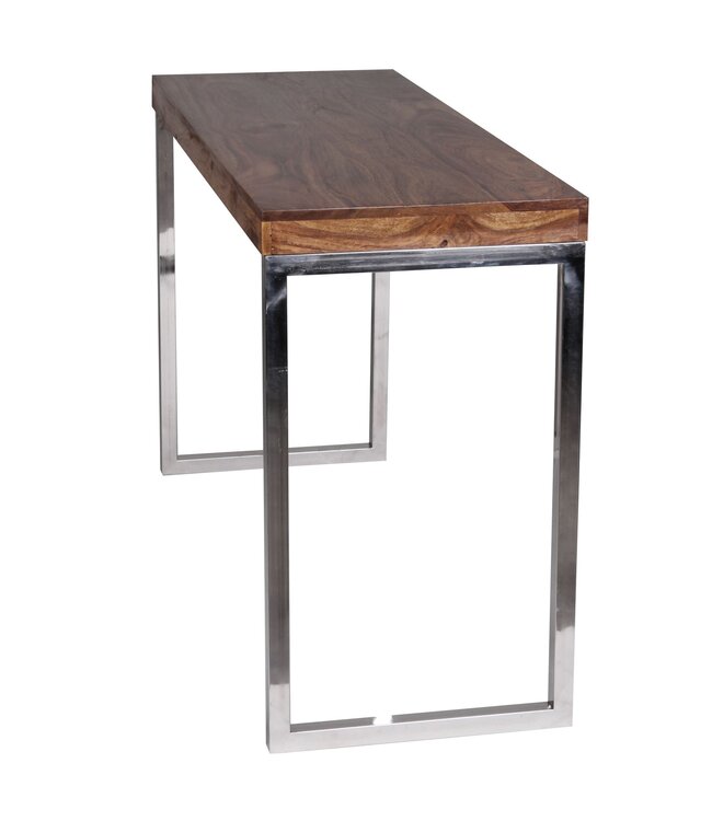 Wohnling console tafel GUNA massief houten sheesham console met metalen poten bureau 120x45 cm landelijke stijl dressoir modern massief echt hout natuurlijk dressoir PC tafel secretaire tafel hal