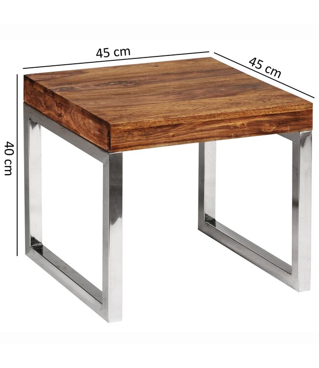 Wohnling bijzettafel GUNA massief hout sheesham woonkamertafel metalen frame salontafel landelijke stijl donkerbruin naturel