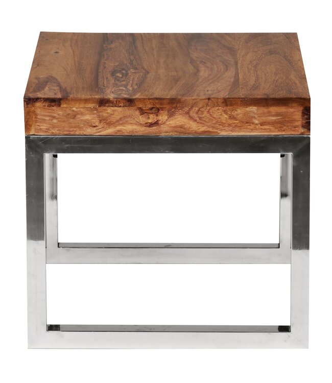 Wohnling bijzettafel GUNA massief hout sheesham woonkamertafel metalen frame salontafel landelijke stijl donkerbruin naturel