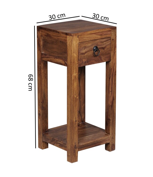 Wohnling bijzettafel MUMBAI massief houten sheesham 68cm hoge woonkamertafel met lade design salontafel in landelijke stijl