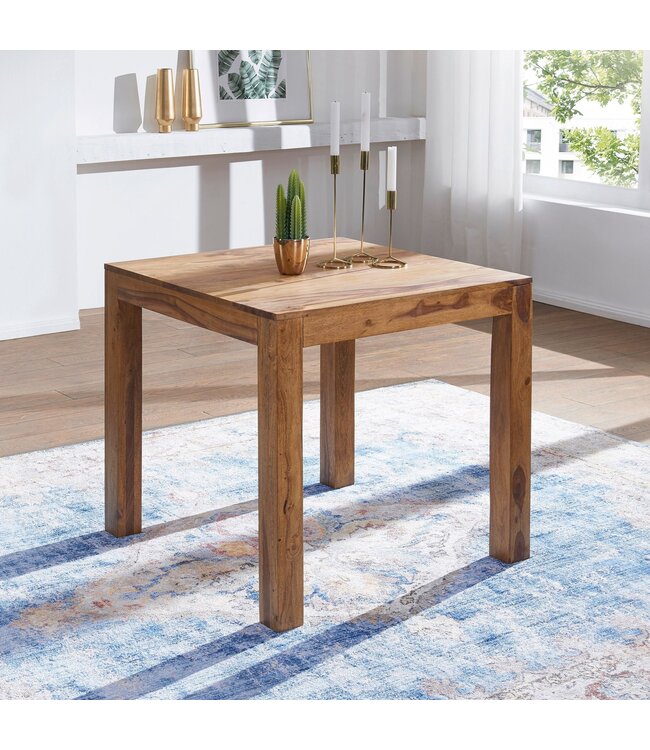 Wohnling eettafel MUMBAI massief hout sheesham 80 cm eetkamertafel houten tafel design keukentafel landelijke stijl donkerbruin