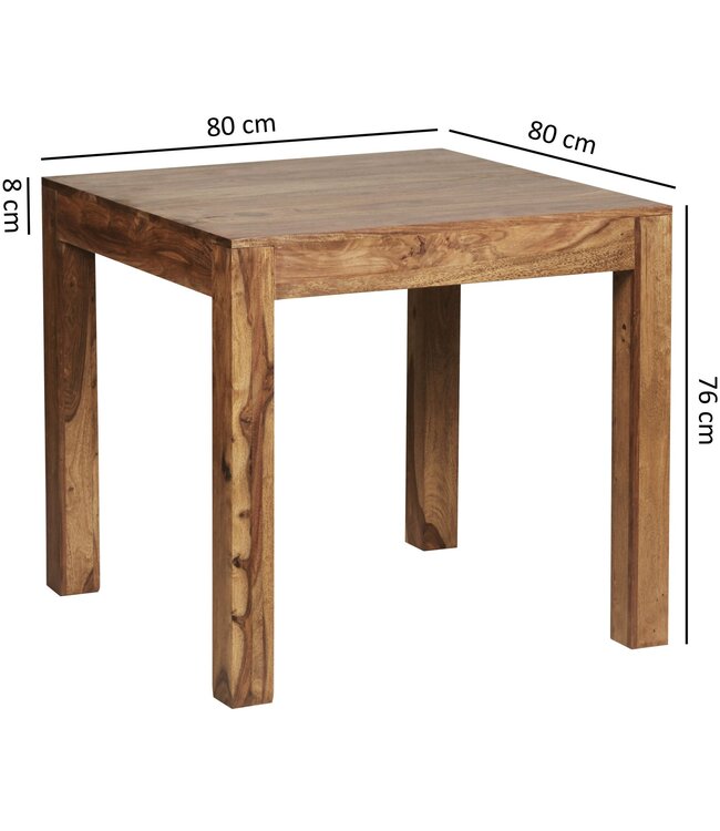 Wohnling eettafel MUMBAI massief hout sheesham 80 cm eetkamertafel houten tafel design keukentafel landelijke stijl donkerbruin