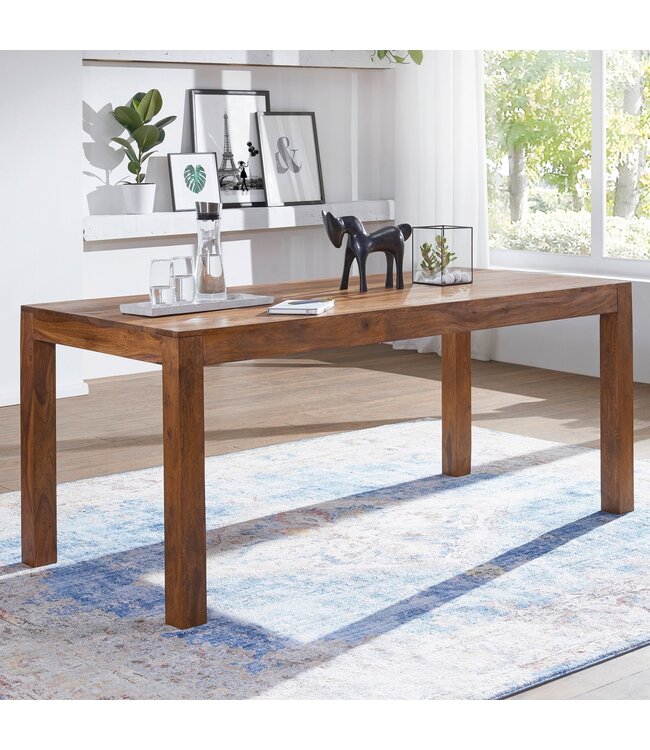 Wohnling Eetkamertafel MUMBAI 160x80x76 cm Sheesham massief houten eettafel tijdloos, keukentafel rechthoekig, houten tafel eetkamer eenvoudig, grote eettafel hout