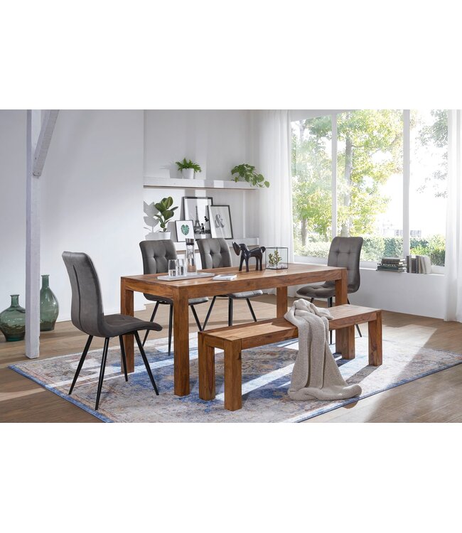 Wohnling Eetkamertafel MUMBAI 160x80x76 cm Sheesham massief houten eettafel tijdloos, keukentafel rechthoekig, houten tafel eetkamer eenvoudig, grote eettafel hout