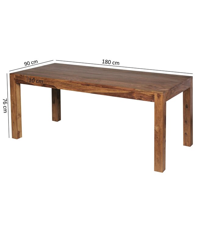 Wohnling Eetkamertafel MUMBAI 180x90x76 cm Sheesham massief houten eettafel tijdloos, keukentafel rechthoekig, houten tafel eetkamer eenvoudig, grote eettafel hout