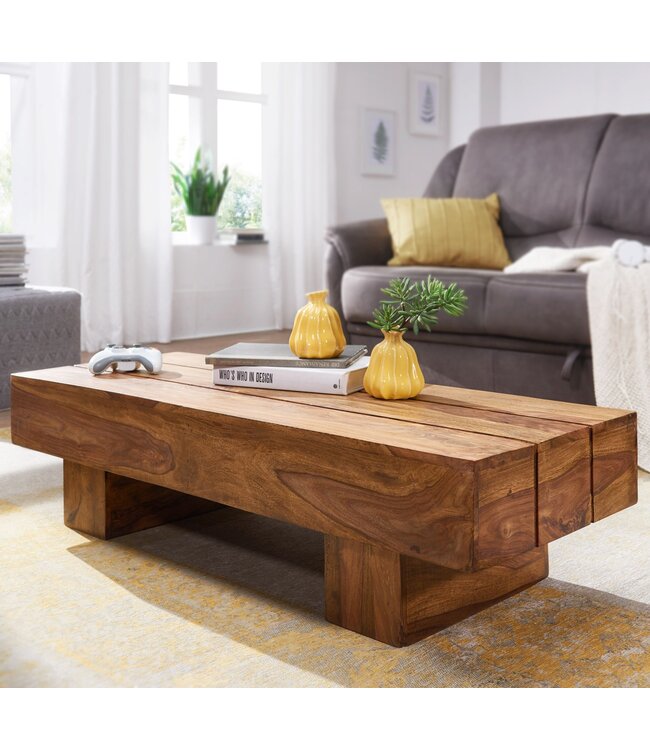 Wohnling salontafel massief hout Sheesham 120 cm breed design woonkamertafel donkerbruin bijzettafel in landhuisstijl