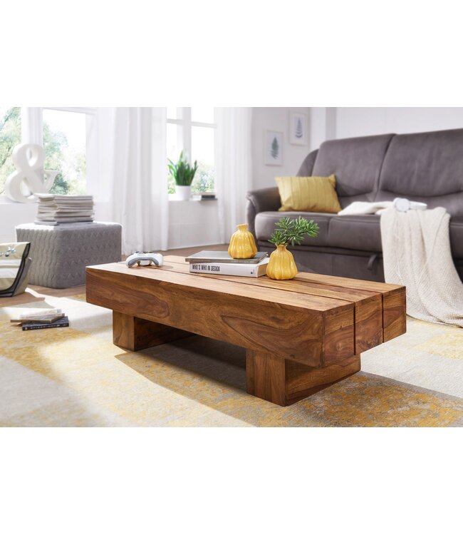Wohnling salontafel massief hout Sheesham 120 cm breed design woonkamertafel donkerbruin bijzettafel in landhuisstijl
