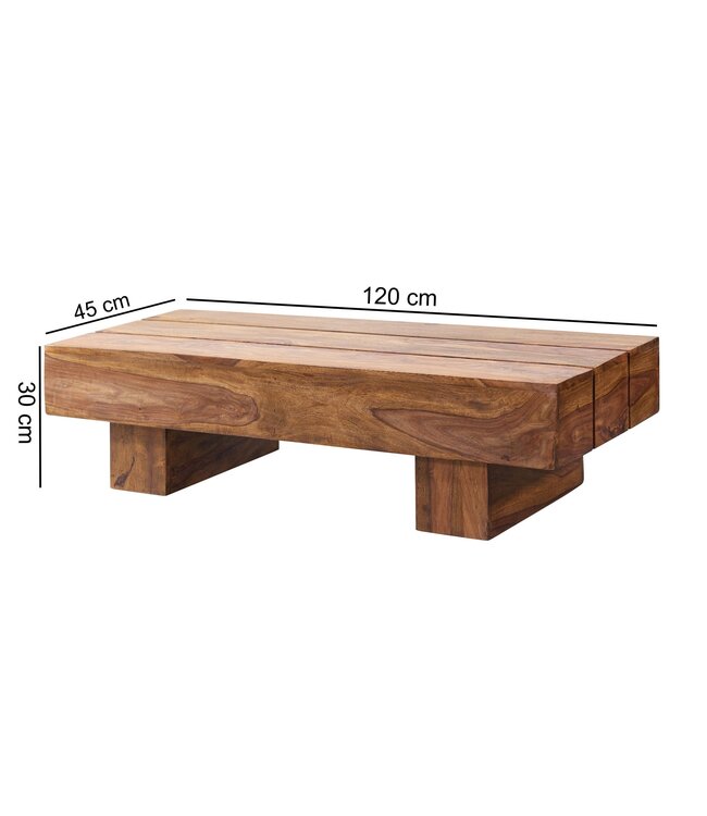 Wohnling salontafel massief hout Sheesham 120 cm breed design woonkamertafel donkerbruin bijzettafel in landhuisstijl
