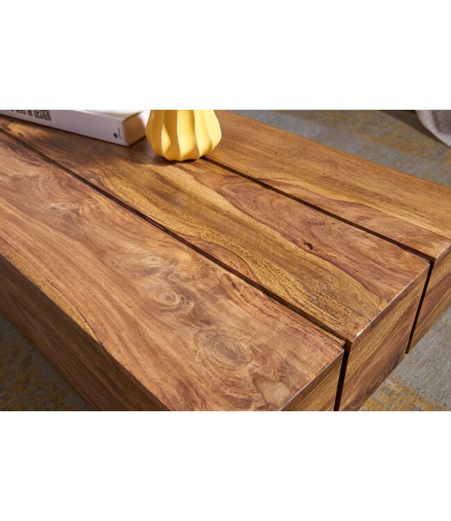 Wohnling salontafel massief hout Sheesham 120 cm breed design woonkamertafel donkerbruin bijzettafel in landhuisstijl