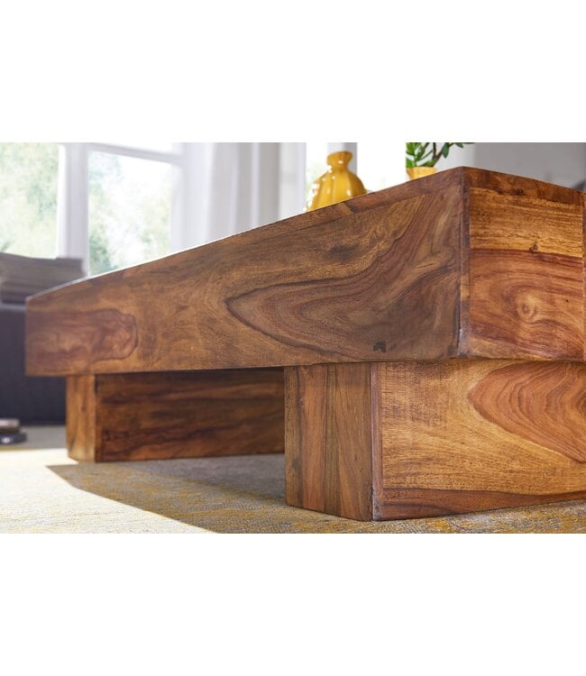 Wohnling salontafel massief hout Sheesham 120 cm breed design woonkamertafel donkerbruin bijzettafel in landhuisstijl