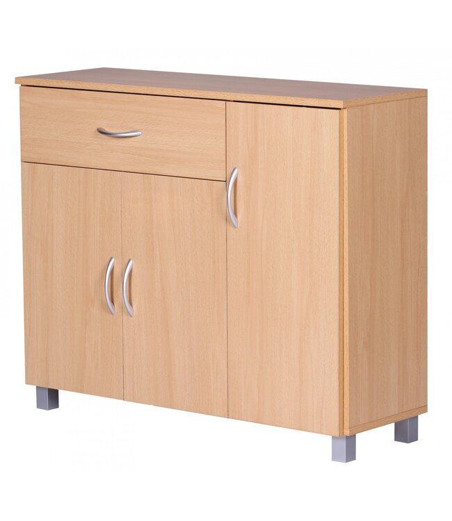 Wohnling sideboard JARRY beuk met 1 lade en 3 Doors 90 x 75 x 30 cm | Ontwerp commode | Pantry-vloer kast met handvatten