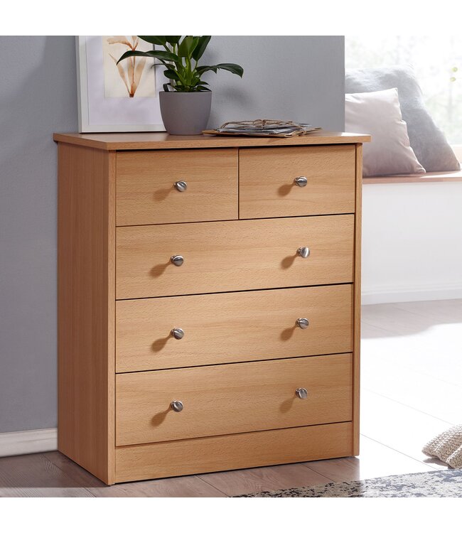 Wohnling Ontwerp houten dressoir CHCK 60 x 70 x 35 cm boek met 5 laden | Multi-purpose dressoir flat voor materialen | Hedendaagse dressoir tijdloze dresser