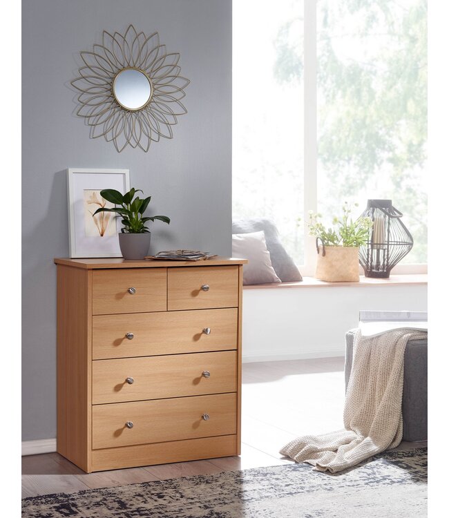 Wohnling Ontwerp houten dressoir CHCK 60 x 70 x 35 cm boek met 5 laden | Multi-purpose dressoir flat voor materialen | Hedendaagse dressoir tijdloze dresser