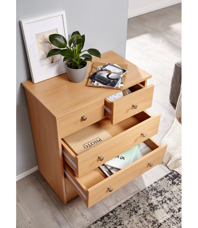 Wohnling Ontwerp houten dressoir CHCK 60 x 70 x 35 cm boek met 5 laden | Multi-purpose dressoir flat voor materialen | Hedendaagse dressoir tijdloze dresser