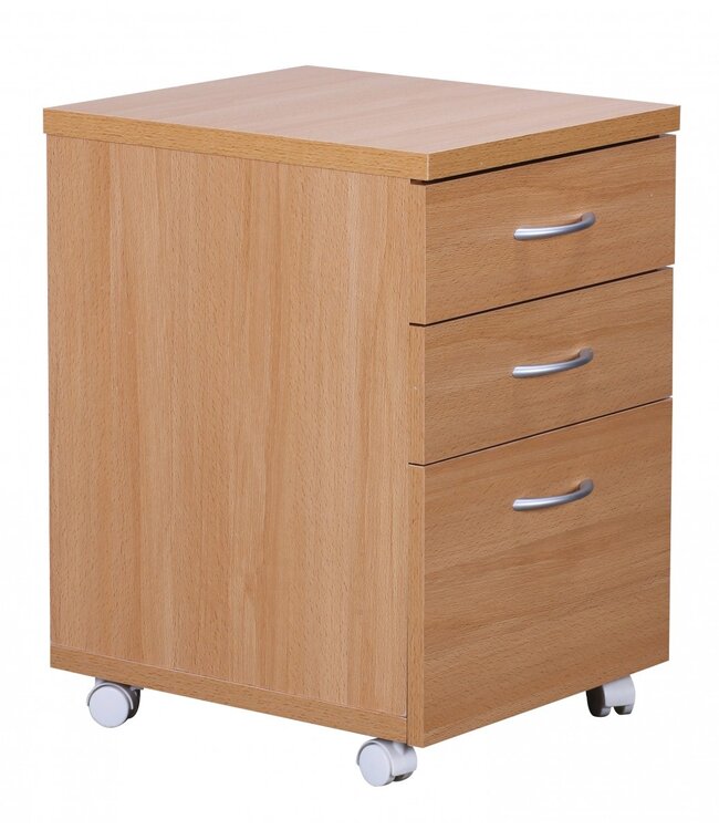 Wohnling container OTTAWA 40 x 60 x 45 cm onderkast met wielen beuken | trolley met lades | oprolkast kantoor | Cosmetica trolley Make Up trolley | Container onder bureau