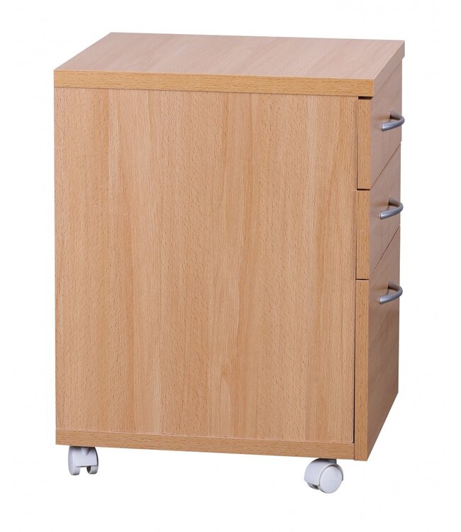 Wohnling container OTTAWA 40 x 60 x 45 cm onderkast met wielen beuken | trolley met lades | oprolkast kantoor | Cosmetica trolley Make Up trolley | Container onder bureau