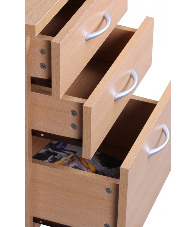 Wohnling container OTTAWA 40 x 60 x 45 cm onderkast met wielen beuken | trolley met lades | oprolkast kantoor | Cosmetica trolley Make Up trolley | Container onder bureau