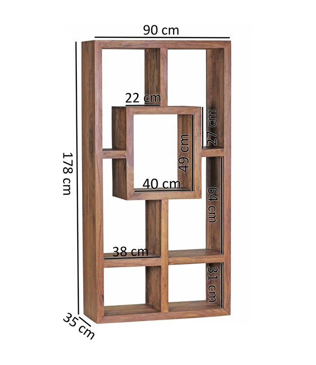Wohnling massief houten boekenkast Sheesham 90 x 180 cm Living-shelf trays ontwerp landelijke stijl staan rekken