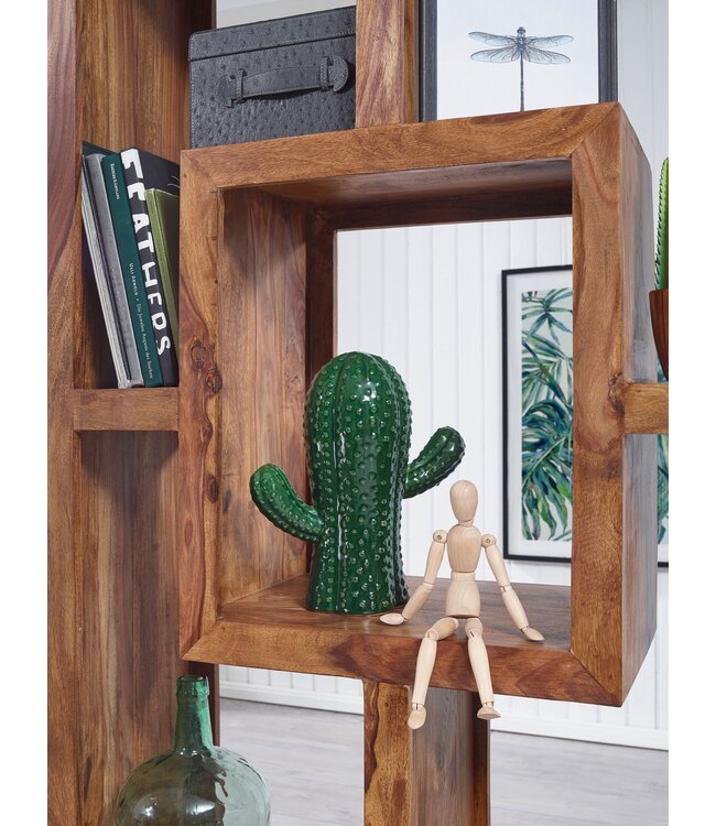 Wohnling massief houten boekenkast Sheesham 90 x 180 cm Living-shelf trays ontwerp landelijke stijl staan rekken