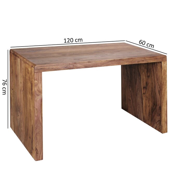 Wohnling bureau BOHA massief hout Sheesham computer tafel 120 cm breed echt hout ontwerp archief kantoor tafel landelijke stijl
