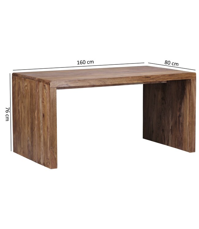 Wohnling bureau BOHA massief hout Sheesham computer tafel 160 cm breed echt hout ontwerp archief kantoor tafel landelijke stijl