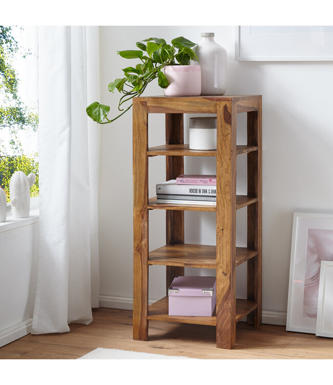 Wohnling vrijstaande plank MUMBAI massief houten sheesham 105 cm woonkamerplank met 4 opbergvakken design landelijke stijl bijzettafel
