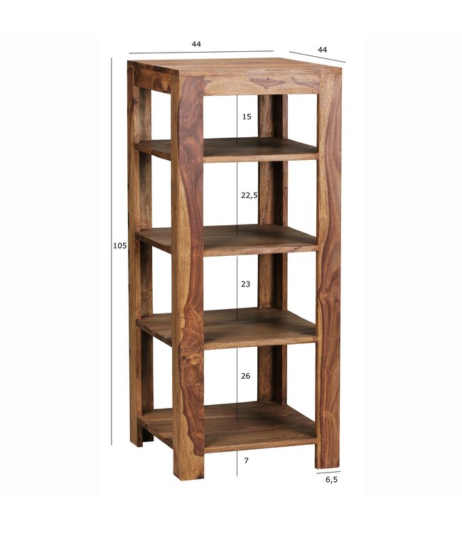 Wohnling vrijstaande plank MUMBAI massief houten sheesham 105 cm woonkamerplank met 4 opbergvakken design landelijke stijl bijzettafel