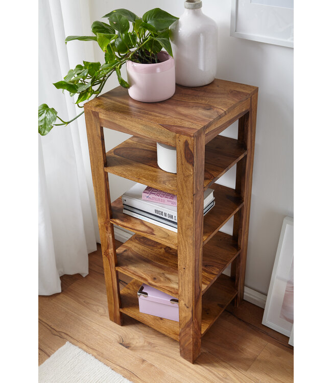 Wohnling vrijstaande plank MUMBAI massief houten sheesham 105 cm woonkamerplank met 4 opbergvakken design landelijke stijl bijzettafel
