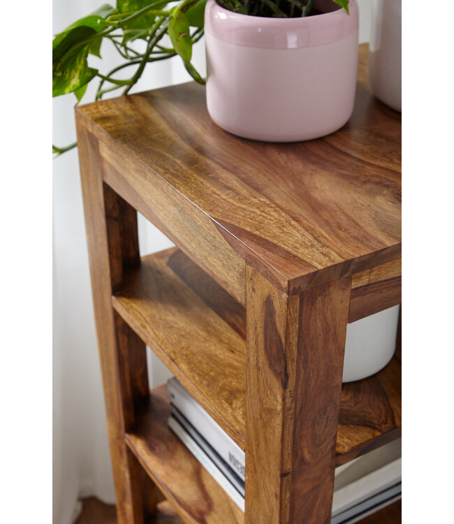 Wohnling vrijstaande plank MUMBAI massief houten sheesham 105 cm woonkamerplank met 4 opbergvakken design landelijke stijl bijzettafel