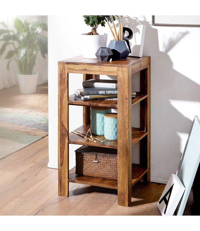 Wohnling stand plank MUMBAI massief houten sheesham 80 cm woonkamer plank met 3 opbergvakken design landelijke stijl bijzettafel