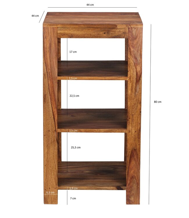 Wohnling stand plank MUMBAI massief houten sheesham 80 cm woonkamer plank met 3 opbergvakken design landelijke stijl bijzettafel