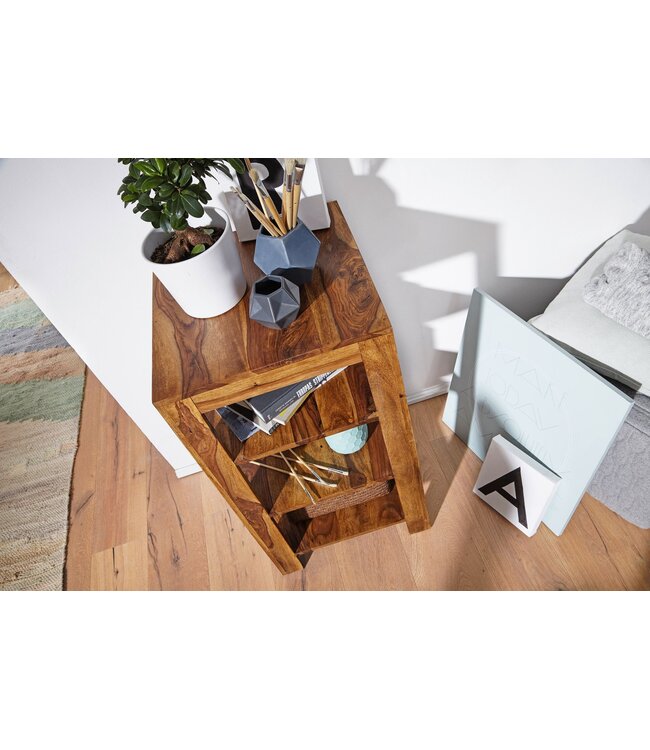 Wohnling stand plank MUMBAI massief houten sheesham 80 cm woonkamer plank met 3 opbergvakken design landelijke stijl bijzettafel