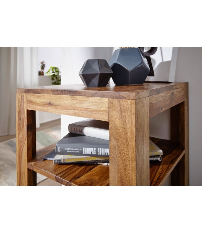Wohnling stand plank MUMBAI massief houten sheesham 80 cm woonkamer plank met 3 opbergvakken design landelijke stijl bijzettafel
