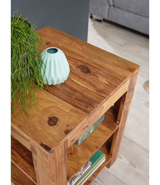 Wohnling vrijstaande plank MUMBAI massief houten sheesham 60 cm woonkamerplank met 2 opbergvakken design landelijke stijl bijzettafel