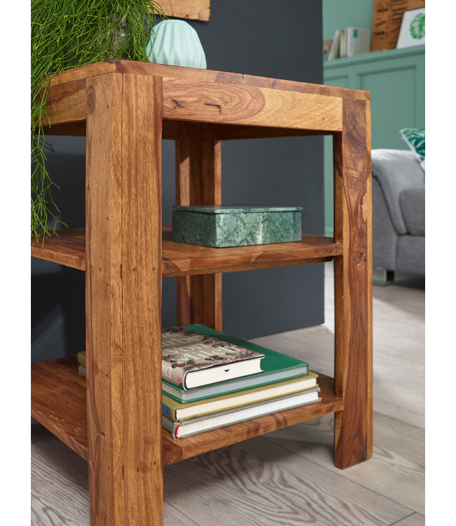 Wohnling vrijstaande plank MUMBAI massief houten sheesham 60 cm woonkamerplank met 2 opbergvakken design landelijke stijl bijzettafel