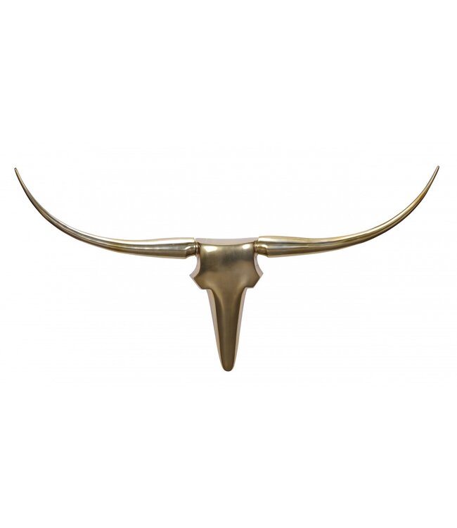 Wohnling wanddecoratie gewei stier L 125 cm aluminium goudkleurig
