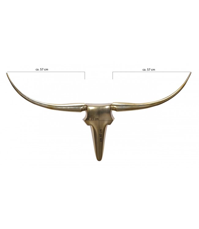 Wohnling wanddecoratie gewei stier L 125 cm aluminium goudkleurig