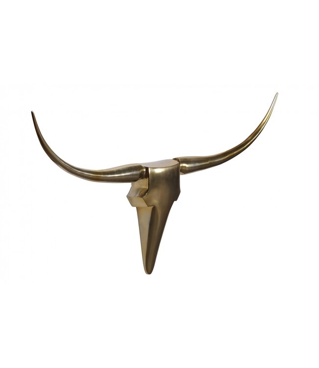 Wohnling wanddecoratie gewei stier L 125 cm aluminium goudkleurig