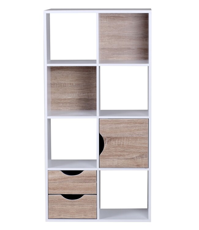 Wohnling boekenkast MASSA 60 x 120 x 29 cm Wit Sonoma eiken met lades en deur