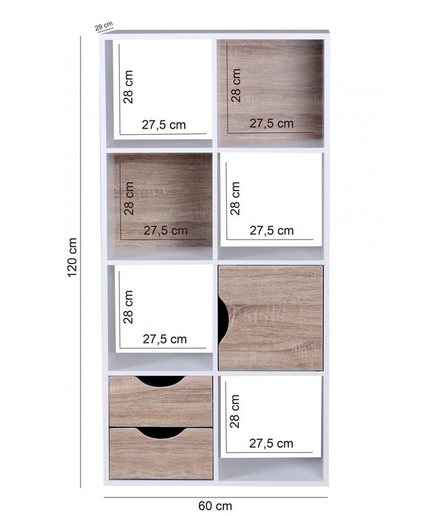 Wohnling boekenkast MASSA 60 x 120 x 29 cm Wit Sonoma eiken met lades en deur
