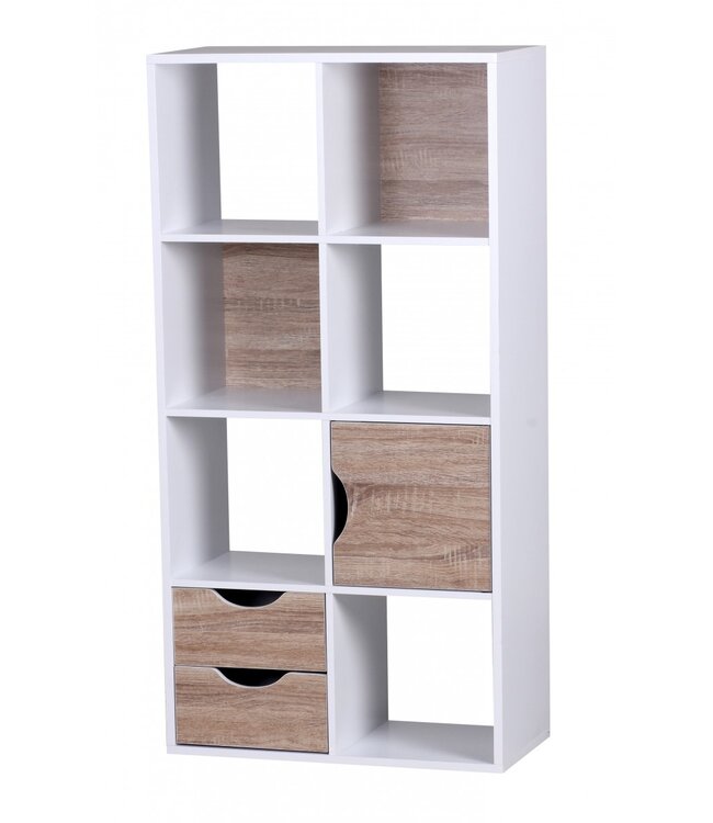 Wohnling boekenkast MASSA 60 x 120 x 29 cm Wit Sonoma eiken met lades en deur