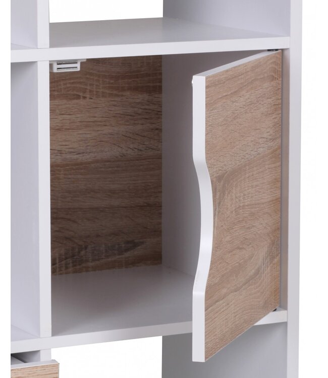 Wohnling boekenkast MASSA 60 x 120 x 29 cm Wit Sonoma eiken met lades en deur