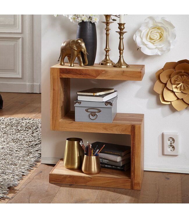 Wohnling bijzettafel MUMBAI massief houten acacia S Cube 60 cm hoge salontafel design bruine salontafel in landelijke stijl