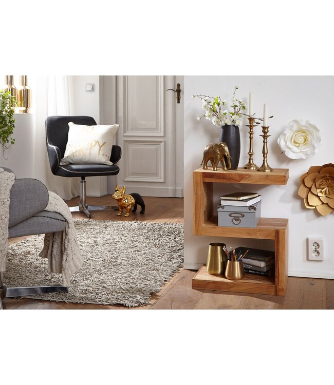 Wohnling bijzettafel MUMBAI massief houten acacia S Cube 60 cm hoge salontafel design bruine salontafel in landelijke stijl