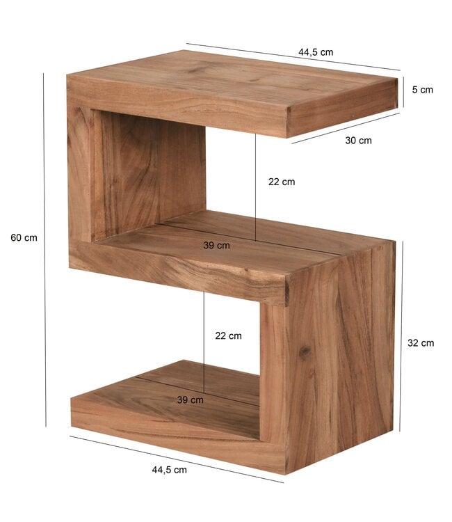 Wohnling bijzettafel MUMBAI massief houten acacia S Cube 60 cm hoge salontafel design bruine salontafel in landelijke stijl