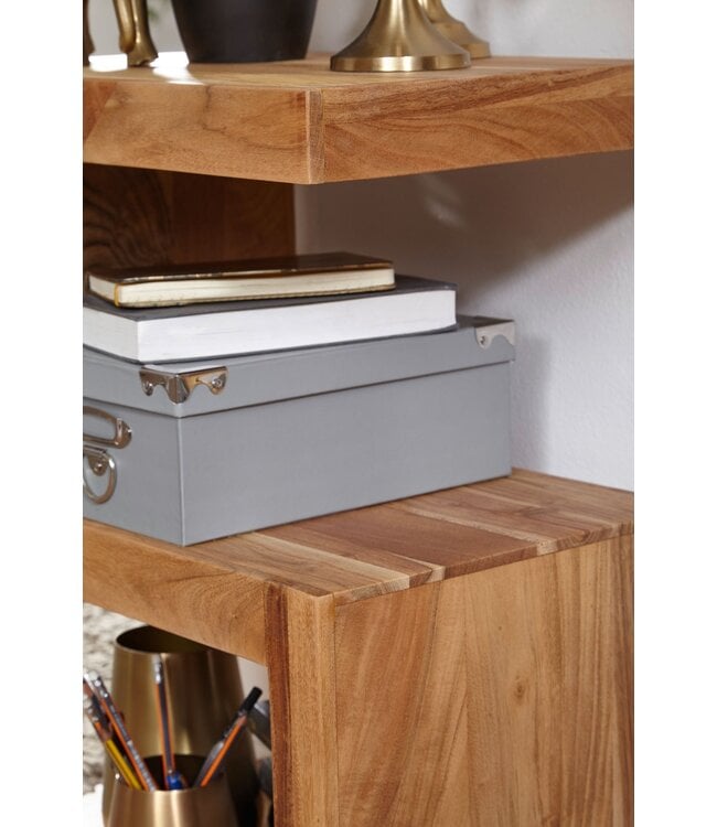 Wohnling bijzettafel MUMBAI massief houten acacia S Cube 60 cm hoge salontafel design bruine salontafel in landelijke stijl