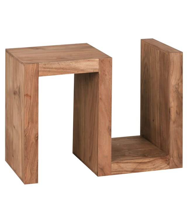 Wohnling bijzettafel MUMBAI massief houten acacia S Cube 60 cm hoge salontafel design bruine salontafel in landelijke stijl