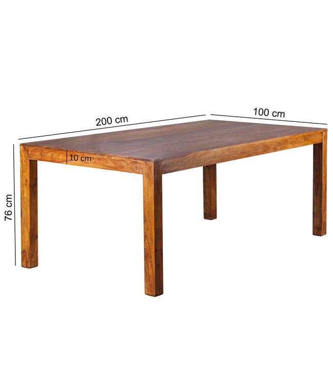 Wohnling Eetkamertafel MUMBAI 200x100x76 cm Sheesham massief houten eettafel tijdloos, keukentafel rechthoekig, houten tafel eetkamer eenvoudig, grote eettafel hout